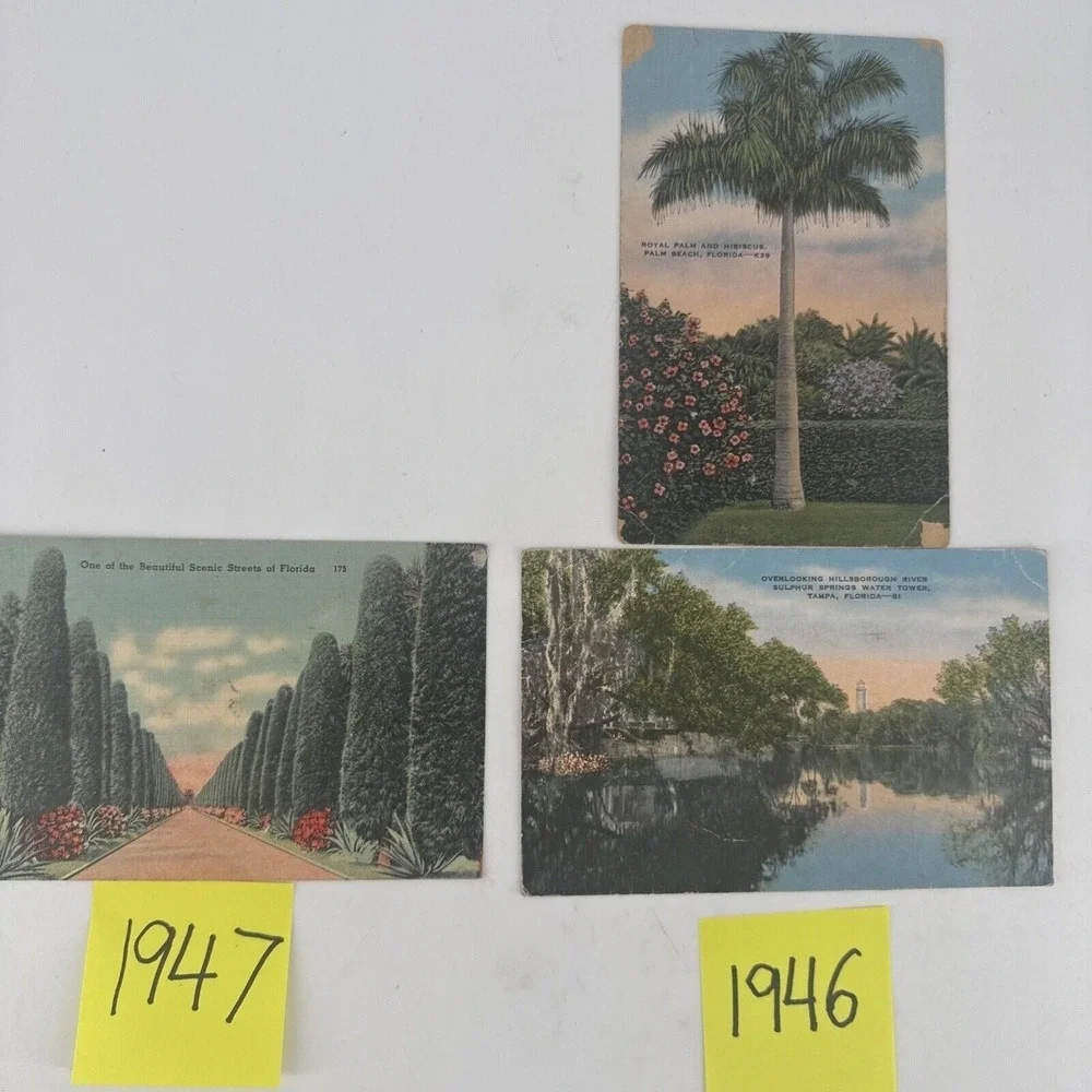 Postcard Lot of 3 Florida Landmarks & Tourism Stamped 1940s Vintage